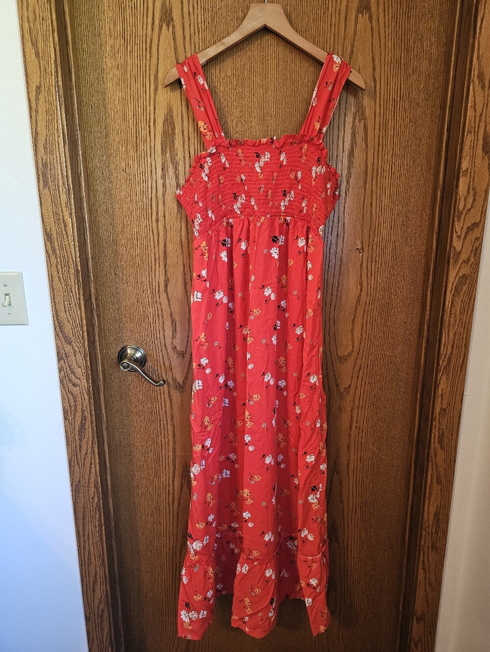 Isabel Maternity Red Floral Smocked Dress